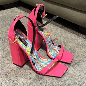 Versace Vibrant Pink Block Heel Sandals